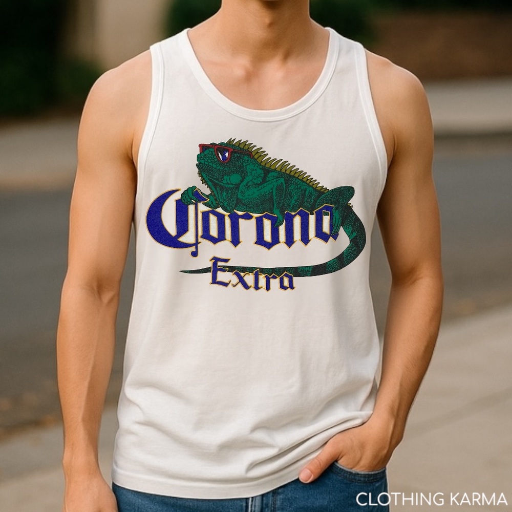 Vintage 90s Corona XL Iguana Cozumel Mexico Cotton Tank Top Official Product